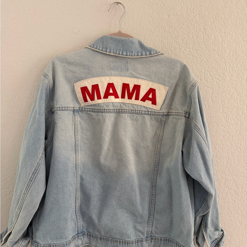 Light Wash Denim Jacket with 'MAMA' Patch
